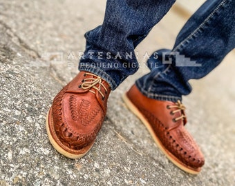 Casual Mens Cordones Zapato de cuero marrón Hecho a mano Mexicano Huarache Slip On Brown Leather Zapato con agujeta Hombre Huarache de Piel Mexicano