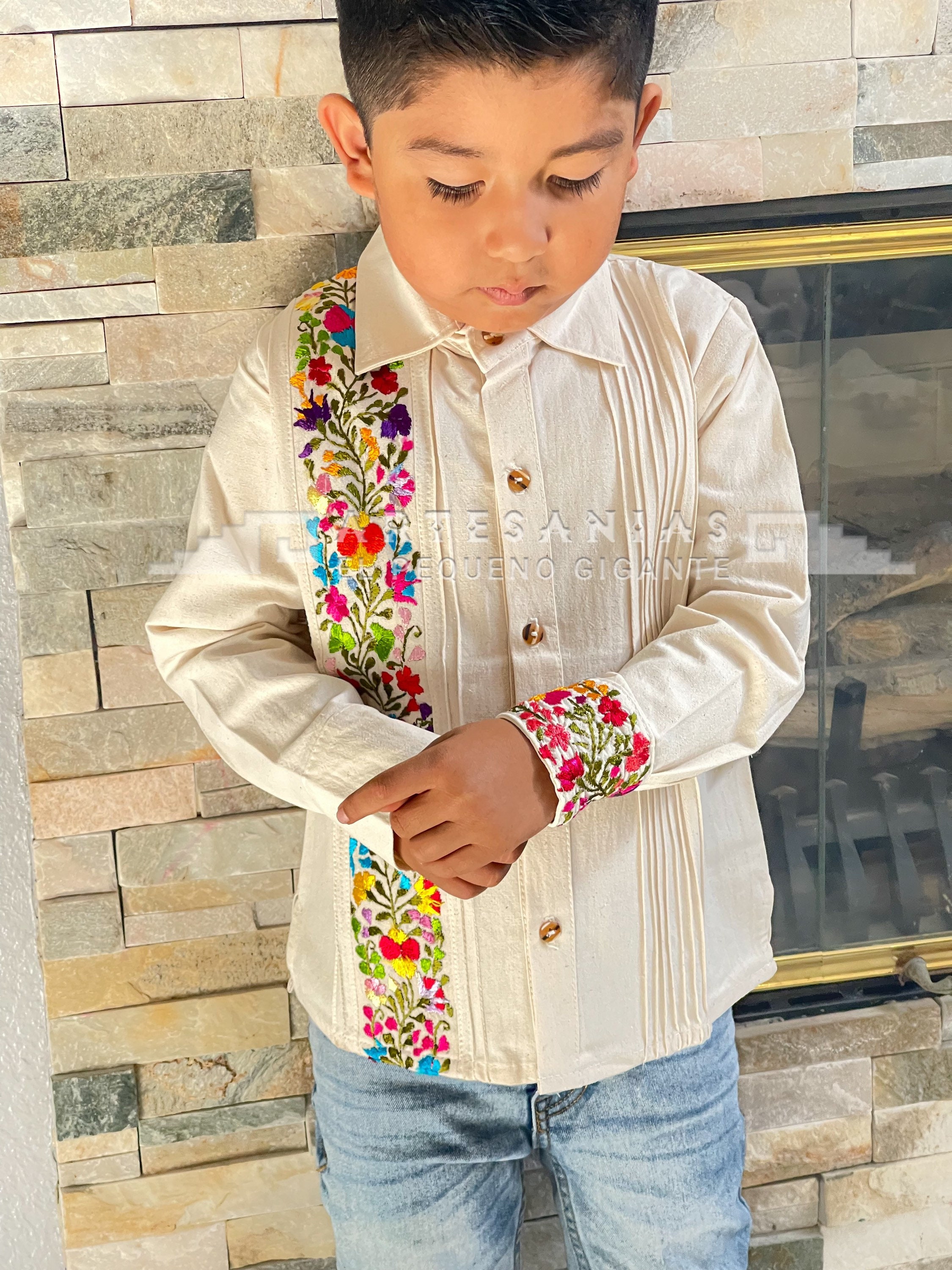 Kids Sleeve Elegant Beige Guayabera Handmade - Etsy