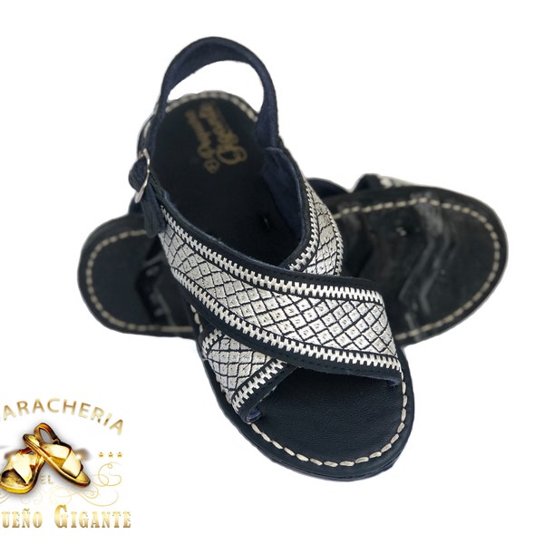 Black Diamond Niño Huarache Bordado Suela de Llanta Nueva | Kids Mexican sandals