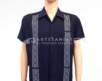 Navy Blue Guayabera formal dress shirt for Men | Guayabera Presidencial Azul Marino Manga Corta