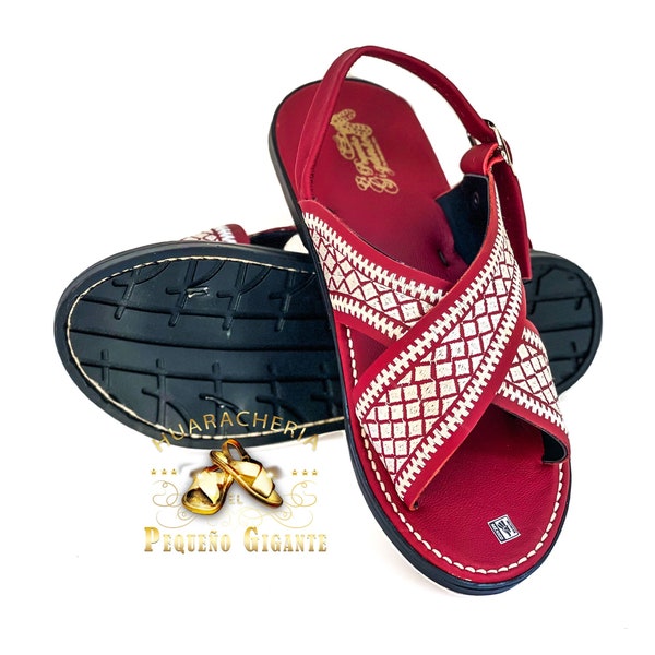 Red Diamond Huarache de Piel Bordado para Hombre | Men's Mexican Leather Embroidered Sandal Handmade
