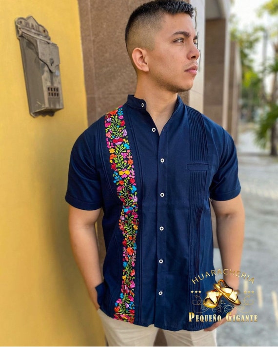 Navy Blue Guayabera Artisan Colored Etsy