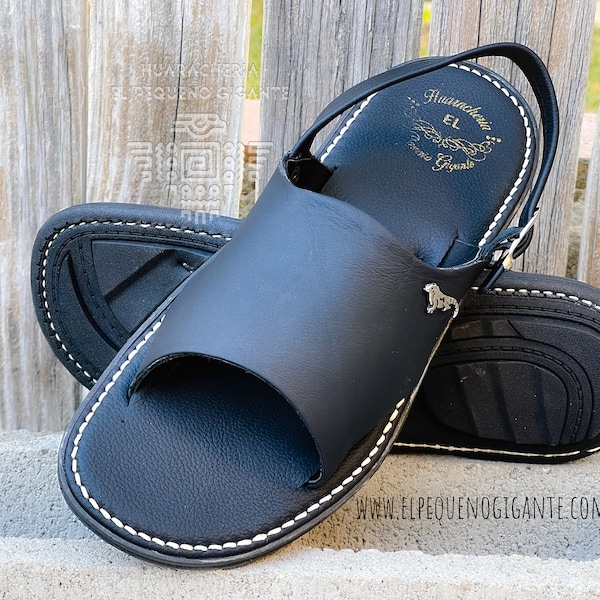 Men's Open Toe Huarache Black | Mexican Leather Sandal Handmade