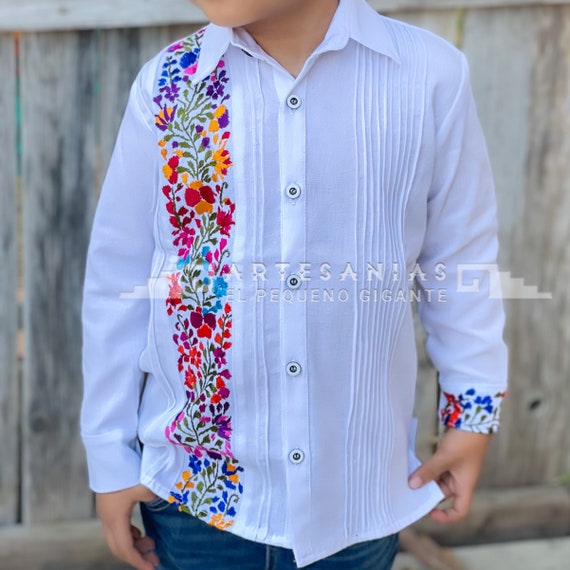 Guayabera blanca elegante de manga para niños camisa de - Etsy México