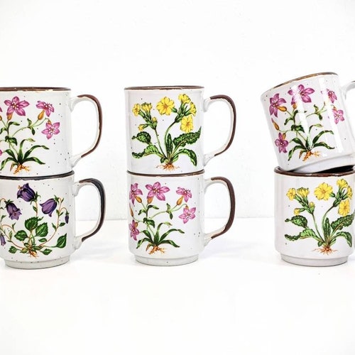 Floral Vintage Stoneware Mugs set of 6 Etsy