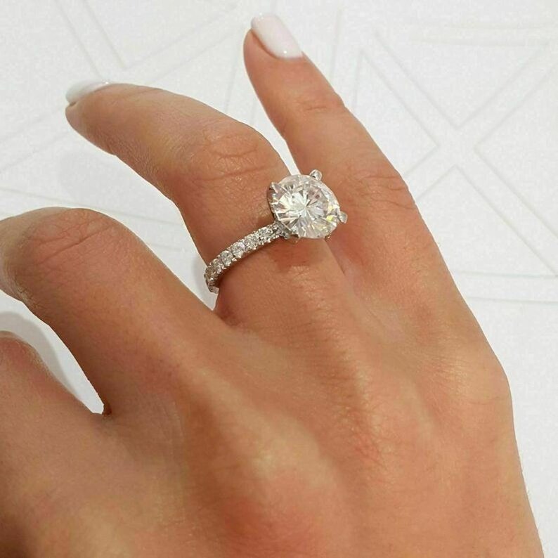 Round Moissanite Engagement Ring Diamond Engagement Ring Round Etsy