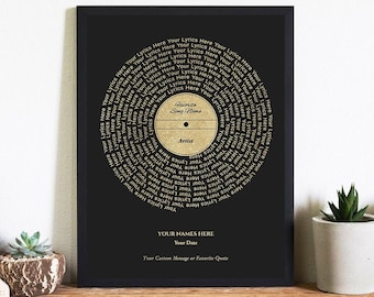 Custom Vinyl Lyrics Print Favourite Song Personalized Music Poster Album Cover Record Gift Anniversary Wedding Day Present First Dance Gold