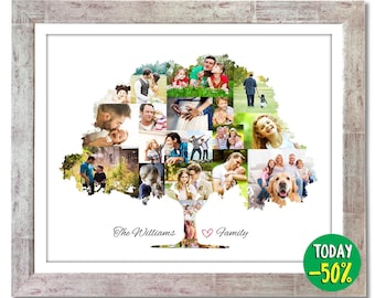 Arbre généalogique avec collage de photos personnalisé, impression d'anniversaire, cadeau personnalisé pour femme mari, maman, papa, collage de photos personnalisé, cadeau de Noël
