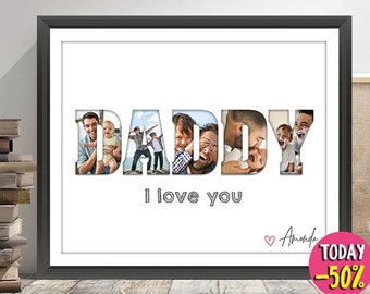 Papa fotocollage Vaderdagcadeau Aangepast vader Verjaardagscadeau Gepersonaliseerd bord Origineel Jouw tekst Papa Print Vaders Foto's Opa