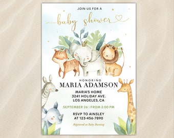 Invitation baby shower jungle verdure animal de zoo sauvage un safari africain inviter impression modifiable sur toile Téléchargement instantané Imprimable Oh Boy Girl