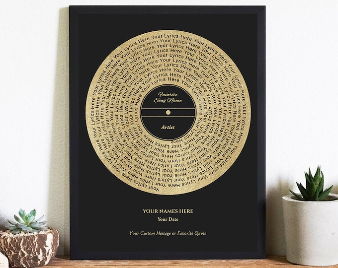 Custom Vinyl Lyrics Print Favourite Song Personalized Music Poster Album Cover Record Gift Anniversary Wedding Day Present First Dance Gold