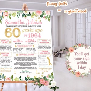 Tablero de letreros del 60 cumpleaños para cumpleaños o aniversario Hace 60 años Cartel en 1964 Impresión imprimible Regalo personalizado Descarga instantánea