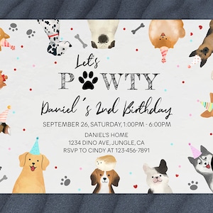 Dog Birthday Invitation Puppy Dogs Invite Lets Pawty Pet Theme Party Boy Girl Editable Printable Canva Template Instant Download Digital