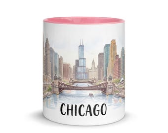 Chicago Skyline Aquarell Tasse | ILLINIA Reise-Andenken-Kaffeetasse