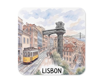Lissabon Aquarell Untersetzer | Portugal Tram Souvenir Drink Dekor