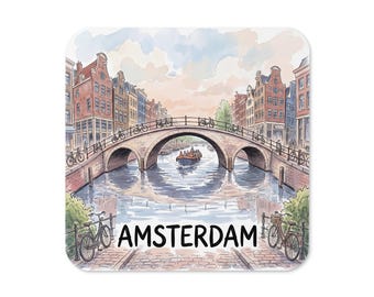 Amsterdam Aquarell Kanalbrücke Untersetzer | Souvenir-Reise-Dekor