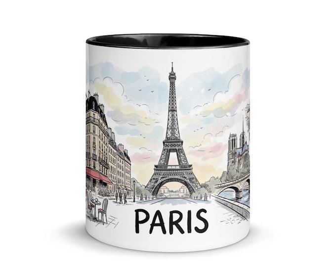 Featured listing image: Eiffel Tower & Paris Café Sketch Mug | French Travel Gift