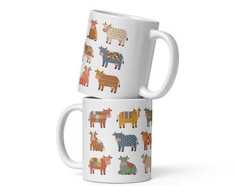 Cow Mug | Illustrated Farm Animals, Farmhouse Kitchen Drinkware