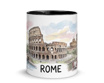 Rome Landmark Mug – Hand-Drawn Sketch + Watercolor Style