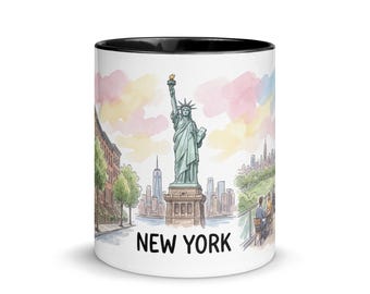 New York Landmark Mug – Hand-Drawn Sketch + Watercolor Style