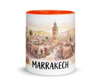 Marrakesch Aquarell Stadt Tasse | Marokko Reise Souvenir Kaffeetasse