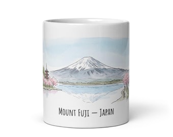 Mount Fuji Mug | Japan Travel Souvenir | Cherry Blossom Landscape Coffee Cup