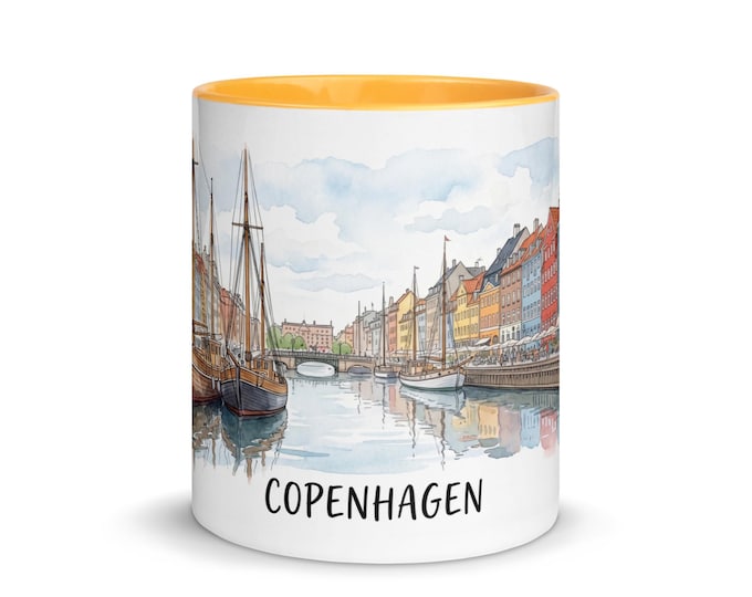 Featured listing image: Copenhagen Nyhavn Watercolor Mug | Denmark Travel Souvenir Coffee Cup