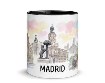 Madrid Landmark Mug – Hand-Drawn Sketch + Watercolor Style