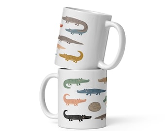 Crocodile Pattern Mug | Scandinavian Jungle Illustration Coffee Cup