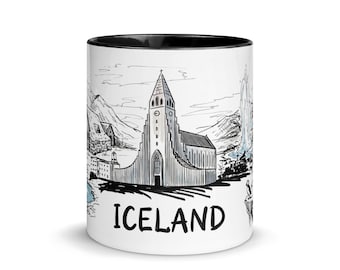 Iceland Landmark Mug – Hallgrímskirkja Sketch, Two-Sided Scandinavian Coffee Cup