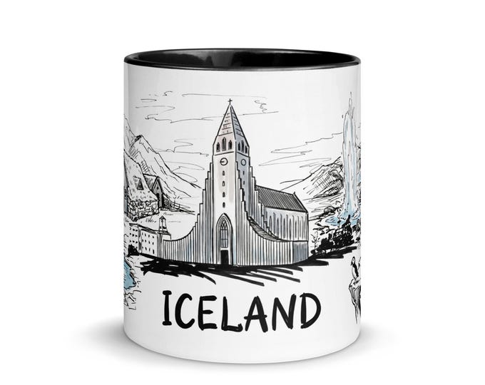 Featured listing image: Iceland Landmark Mug – Hallgrímskirkja Sketch, Two-Sided Scandinavian Coffee Cup