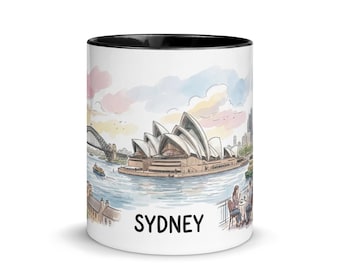Sydney Landmark Mug – Hand-Drawn Sketch + Watercolor Style