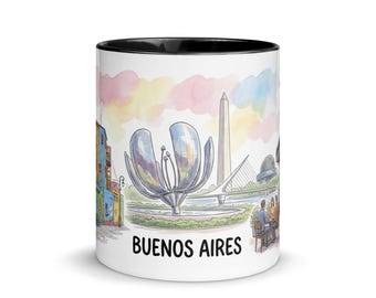 Buenos Aires Landmark Mug – Hand-Drawn Sketch + Watercolor Style