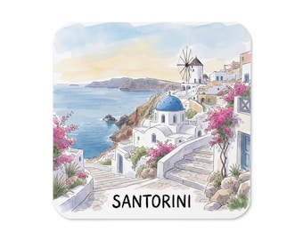 Santorini Aquarell Untersetzer | Blue Dome Griechenland Reise Souvenir
