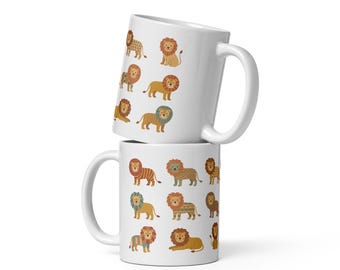 Illustrated Lion Mug | Playful Safari Animal Coffee Cup