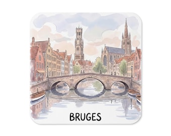 Brügge Kanal Aquarell Untersetzer | Belgien Travel Souvenir Drink Dekor
