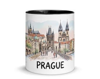 Prag Karlsbrücke Aquarell Tasse | Tschechien Souvenir Kaffeetasse