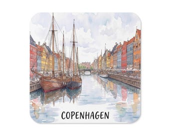 Kopenhagen Nyhavn Aquarell Untersetzer | Dänemark Travel Souvenir Drink Decor