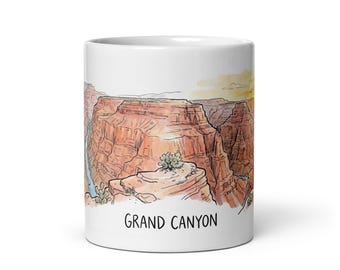 Grand Canyon Illustrated Mug | National Park Travel Souvenir, Arizona Landscape Coffee Cup