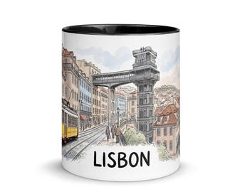 Lissabon Tram Aquarell Stadtbild Becher | Portugal Reise-Andenken-Kaffeetasse