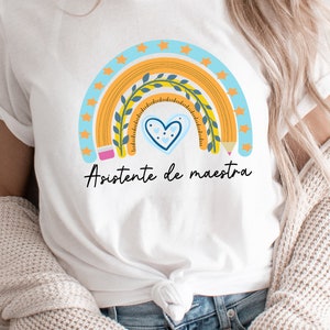 Asistente De Maestra Shirt, Teacher Aide Rainbow Tee