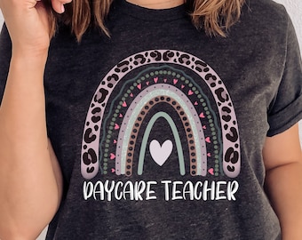 Daycare Teacher T-Shirt, Rainbow Leopard Print, Educator Gift