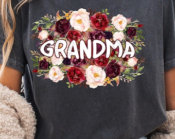 Custom Floral Grandma Shirt and Sweater: Comfort Colors Name Tee,Sweater