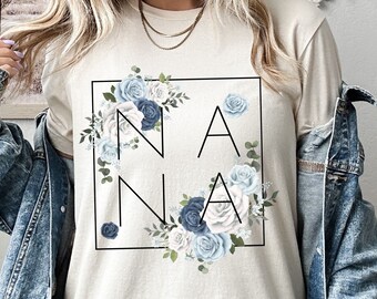 Nana Floral T-Shirt, Blue Flower Grandma Gift