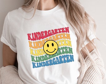 Retro Kindergarten Teacher Shirt, Smiley Face, Elementary Team Shirt