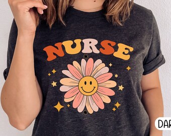Retro Wave Nurse T-Shirt: Cute RN Shirt with Multicolor Design