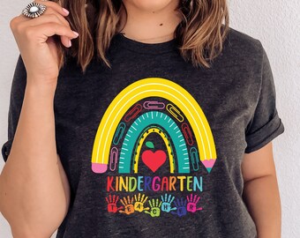 Rainbow Kindergarten Teacher T-Shirt, Boho Crewneck Tee