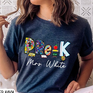 Personalized Pre- K Teacher Shirt, Preschool Teacher Shirt, Back to School, First Day of Preschool, Retro Preschool Teacher Gift, Pre-Kinder