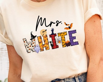 Personalized Halloween Teacher Shirt, Custom Name, Cute Fall Tee