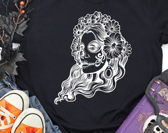 T-shirt Sugar Skull Calavera Dia De Los Muertos - Motif Fleuri, Plusieurs Tailles S à 5XL, Neuf Avec étiquette